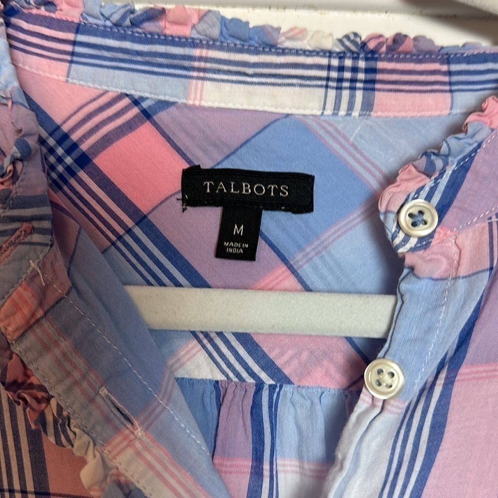 Talbots Button Down Plaid Blouse - image 3